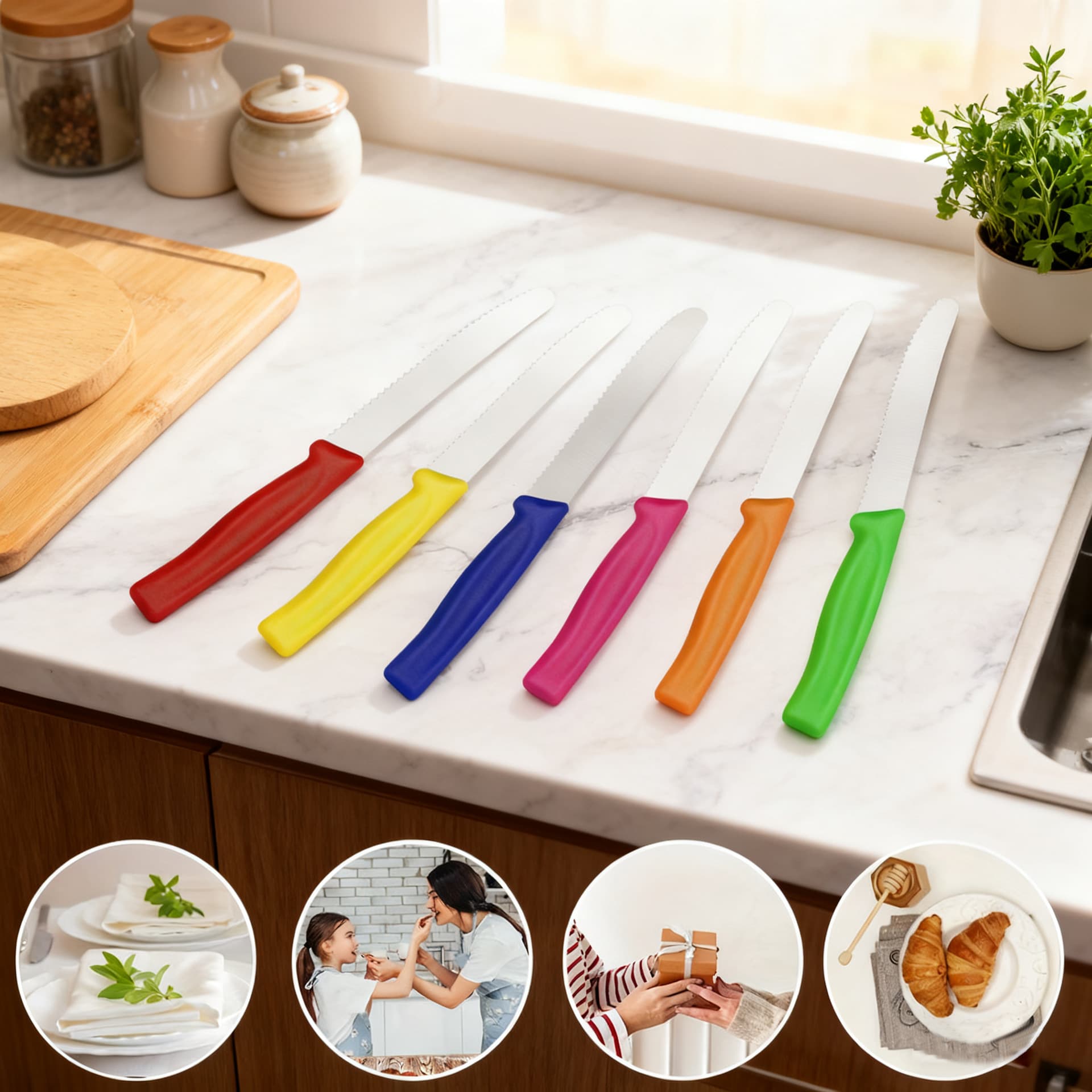 Stainless steel round-tip multi-purpose steak knife with anti-slip plastic handle for cutting meat and fruit, cross-border hot-selling ready stock