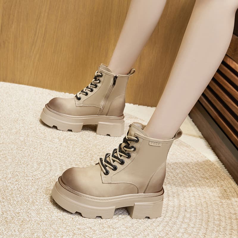Women's Hidden Heel Martin Boots 2026 Autumn and Winter New Retro Mid-Calf Boots Versatile Thick-Soled British Style Lace-Up Ankle Boots