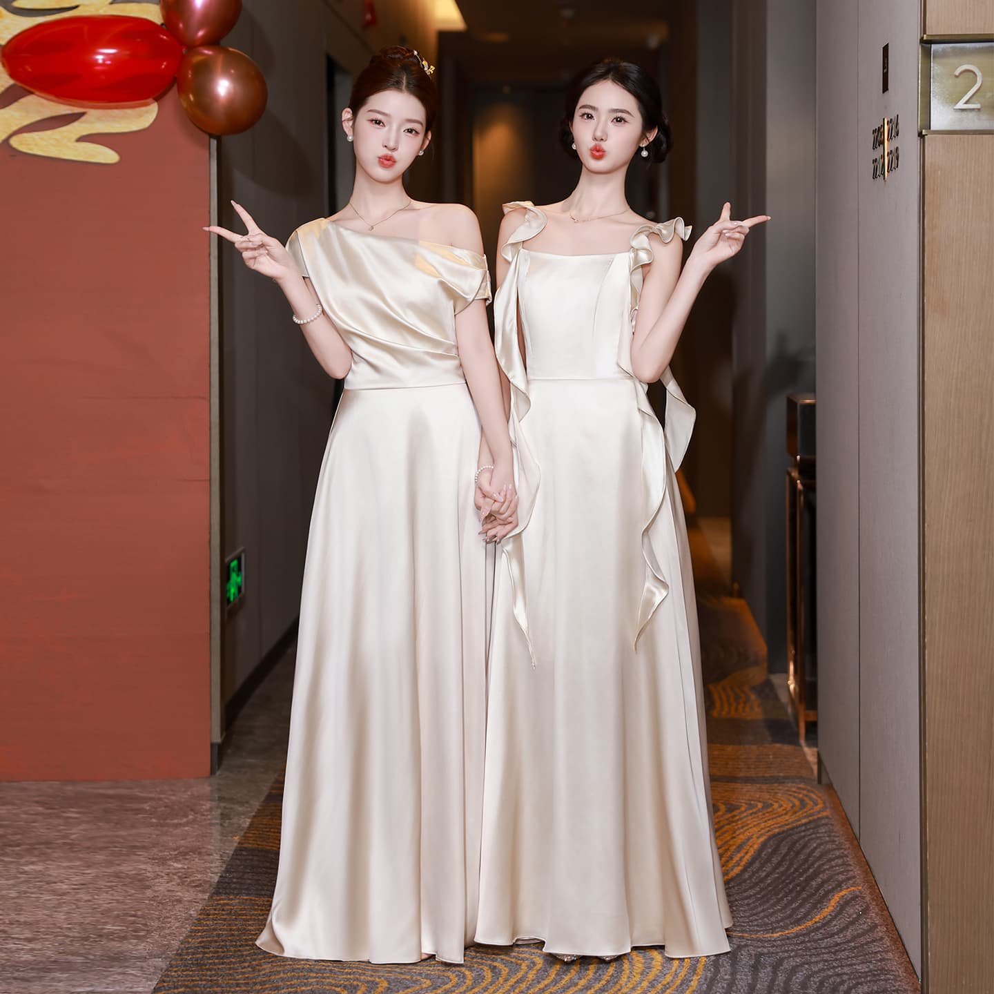 Champagne Bridesmaid Dress New Style Premium Simple Satin Wedding Bridesmaid Gown for Best Friends Daily Wear