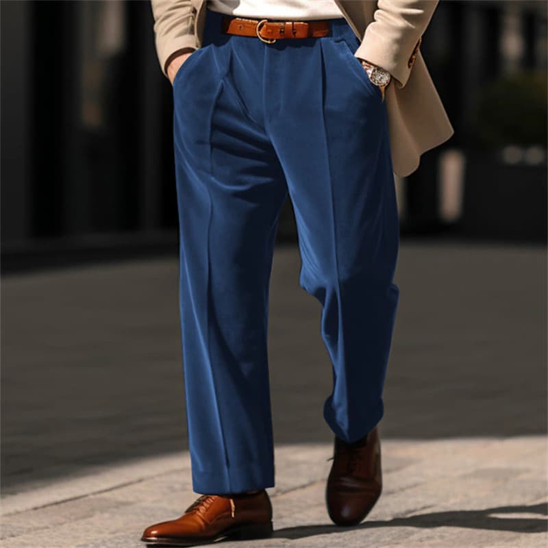 Men's formal velvet front pocket straight solid color comfortable business daily resort trousers