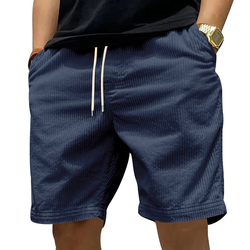 2026 Cross-border Men's New Corduroy Beach Shorts Amazon American Summer Loose Straight Five-point Pants