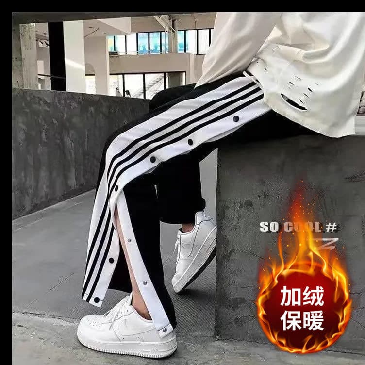 2022 Winter Fleece-Lined Men's Trousers Loose Fit High-Waisted Elastic Waistband Korean Style Casual Pants Bell Bottoms