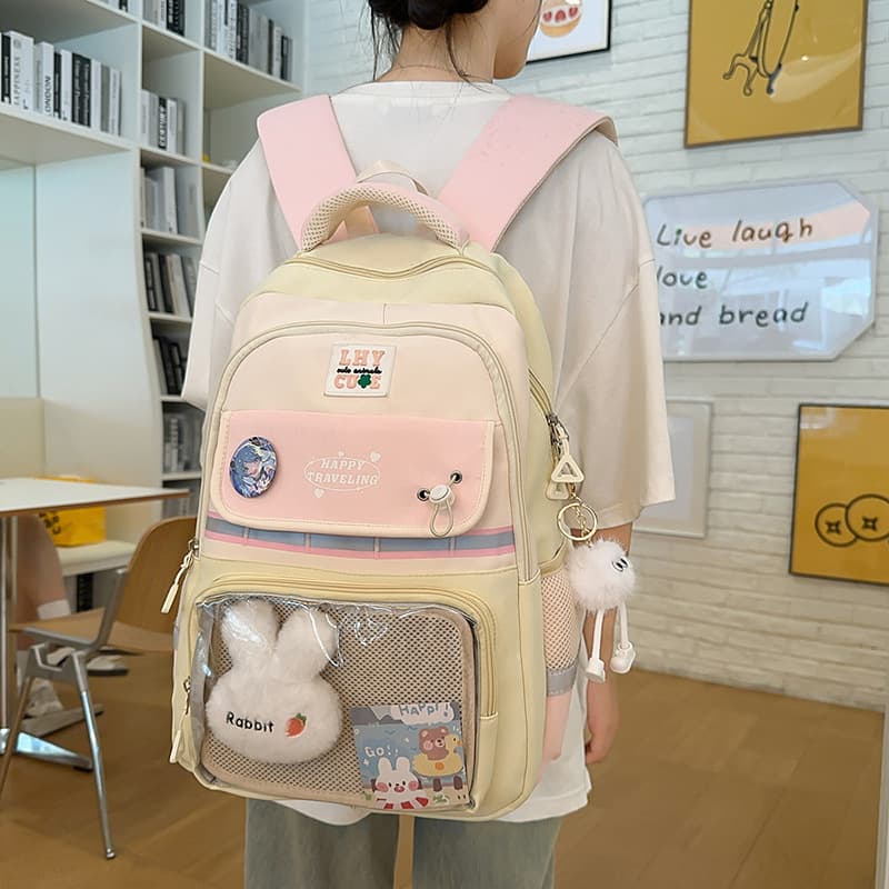 New High Appearance Japanese Ins Fresh Sweet Girl Badge Ita Bag, Middle and High School Student Contrast Color Lightweight Backpack