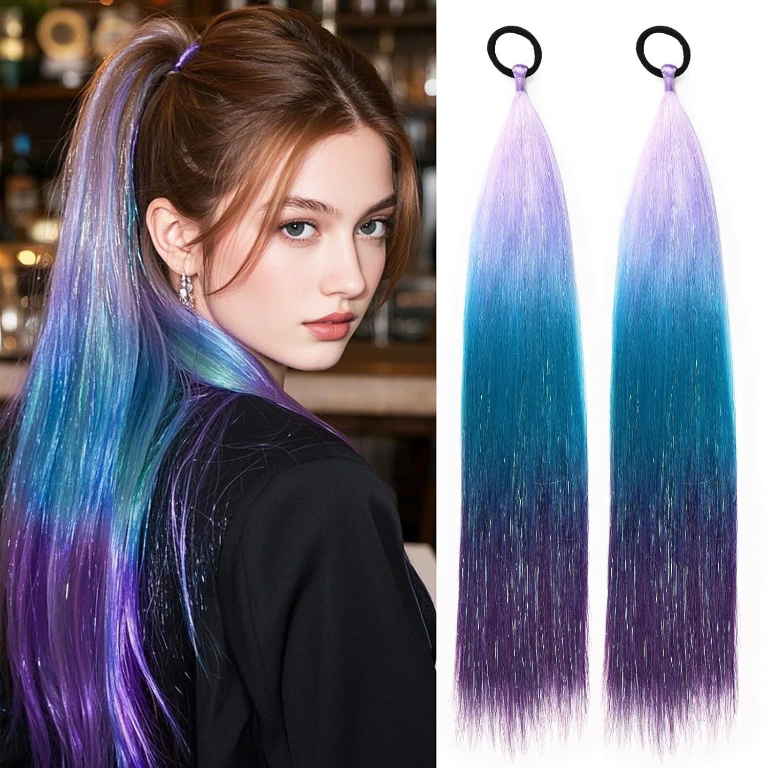 Cross-border laser braided ponytail hair tie, ponytail wig, boxing braid, colored rope braid, long ponytail wig