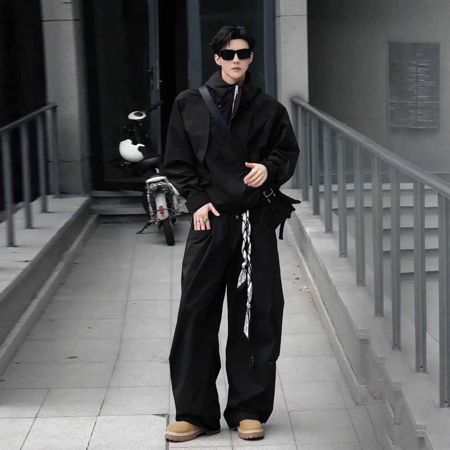 American Retro Trendy Outdoor Workwear Windbreaker Set, New Spring/Autumn Couple Loose Jacket and Trousers Two-Piece Set