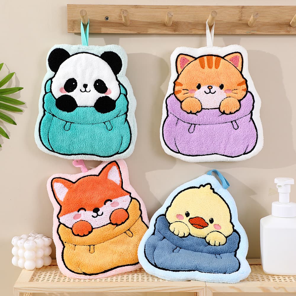 Cross-border supply, cute little animals, hanging hand towels, absorbent, quick-drying, thickened, bathroom handkerchiefs, kitchen non-stinky