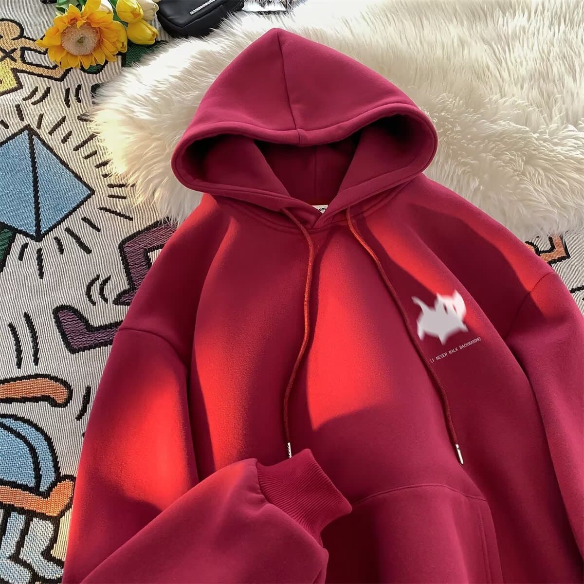 Casual Loose Men's Hoodie Sweatshirt Trendy Cat Print Streetwear Style Comfortable Fit Outerwear Fashionable Versatile Male Mode