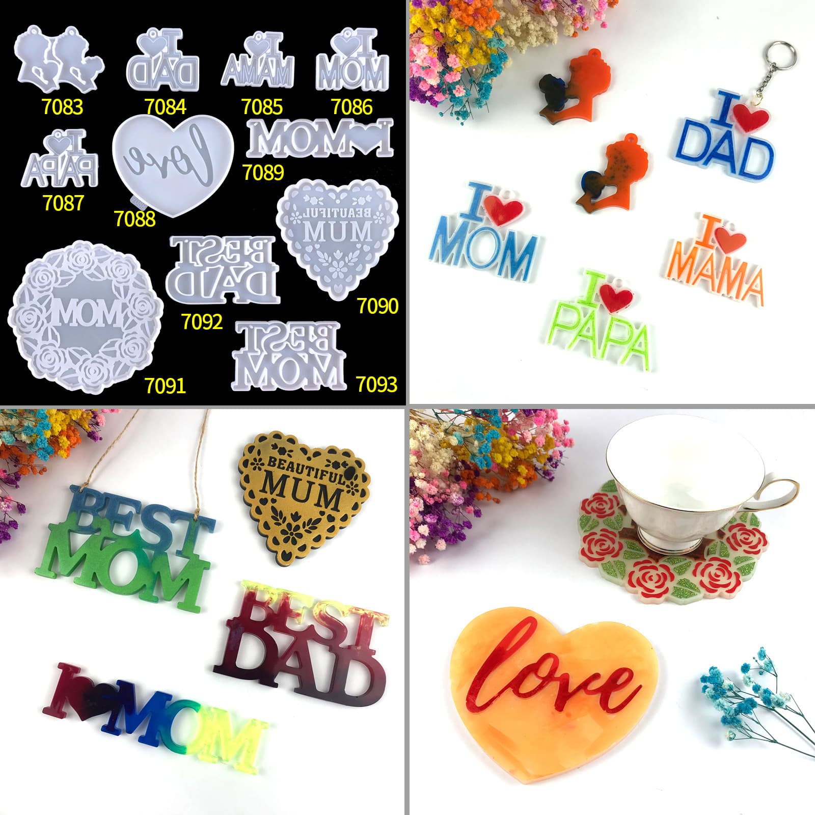 Father's Day Mother's Day Keychain Resin Mold DIY Love Coaster Mold DAD Key Pendant Silicone Mold