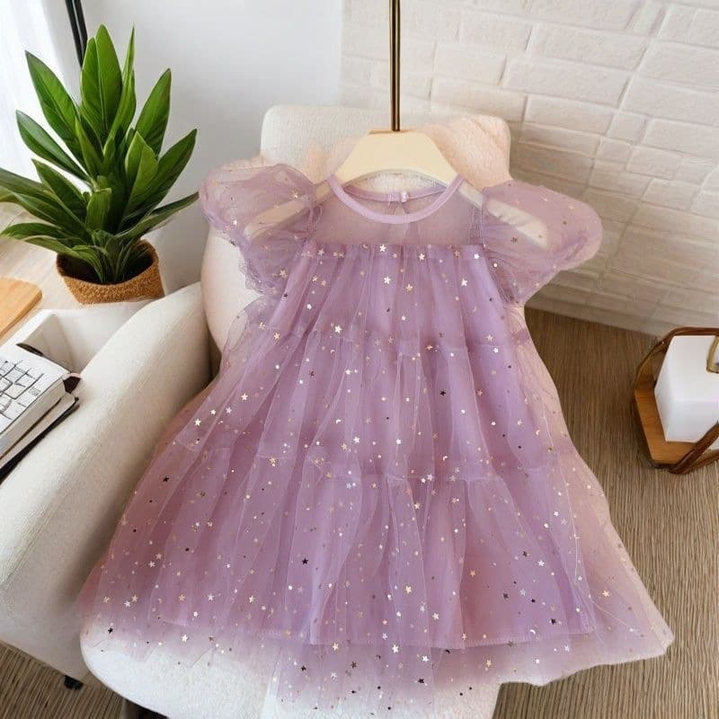 Girls Summer Dress New Trendy Summer Mesh Skirt Children Dress Fashion Puff Sleeve Princess Dress Summer