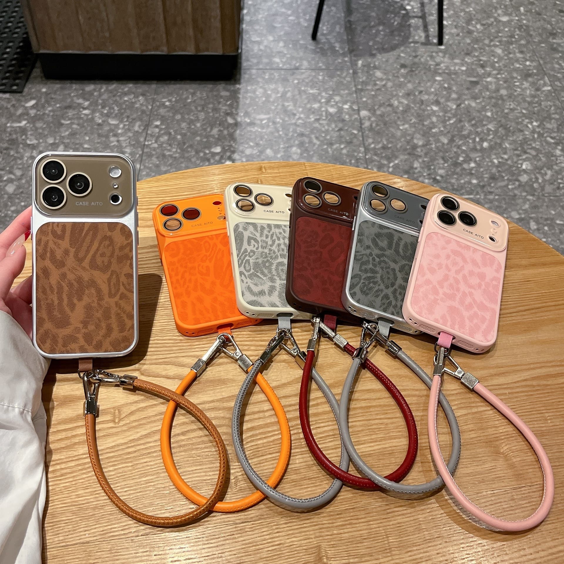 Instant 17 Leopard Print Large Window Case for iPhone 17 Pro Max, Apple 16 Phone Case 14/15 with Lanyard