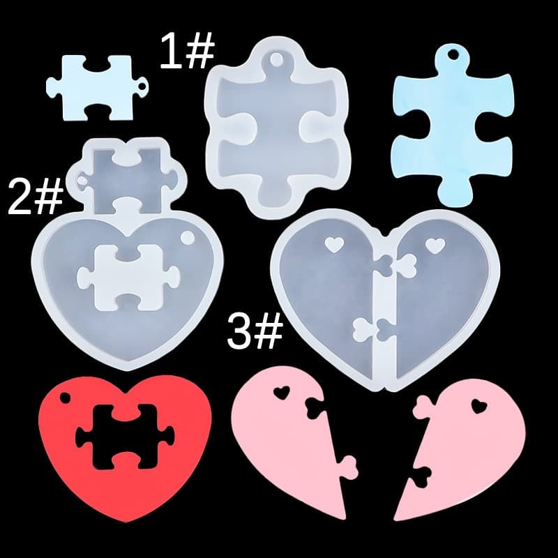Creative Heart Puzzle Mirror Keychain Resin Silicone Mold Valentine's Day Cake Chocolate Cookie Decoration Mold