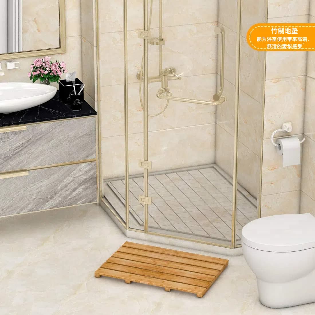 Cross-Border High-Quality Bamboo Bathroom Mats - Non-Slip, Durable and Waterproof, Suitable for Indoor and Outdoor Use
