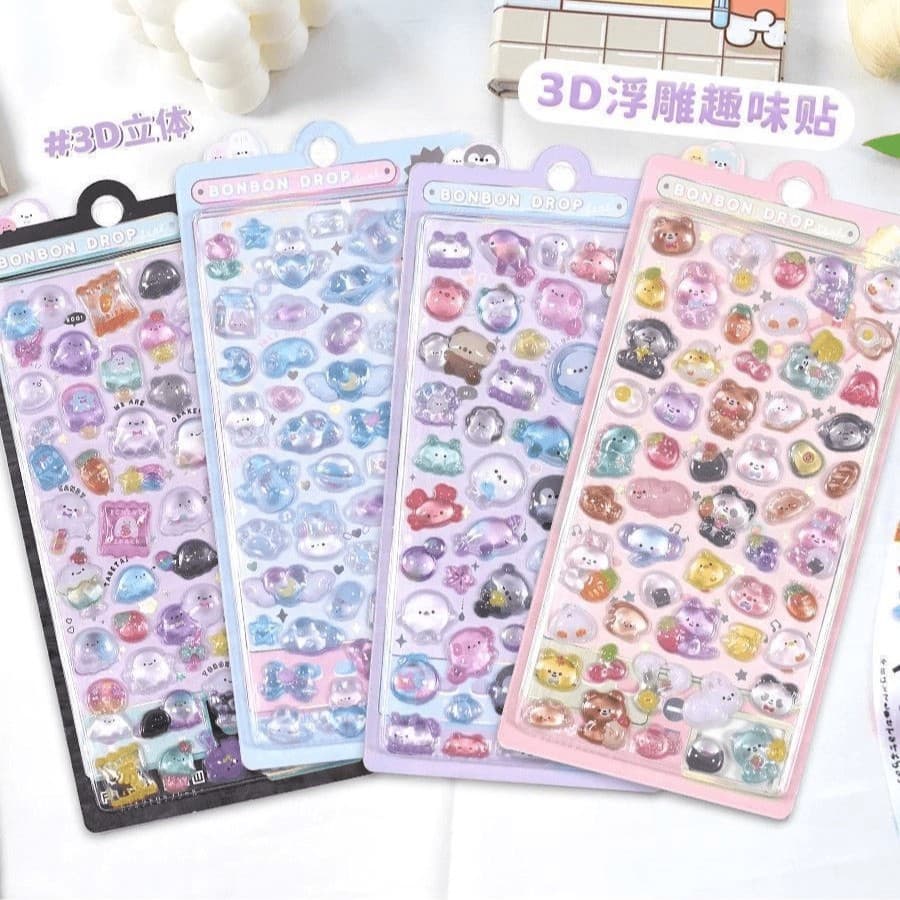 Solid Japanese three-dimensional cartoon 3D relief sticker diamond children's gemstone decoration girl's beautiful paste