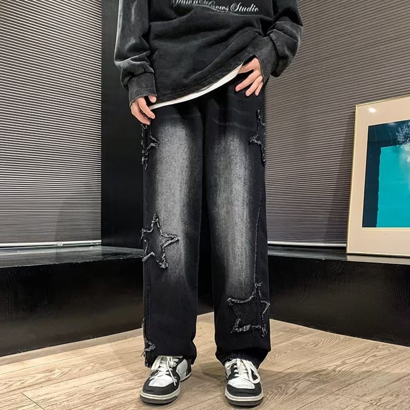 American Hip Hop Star Pants High Street Fashion Brand European and American Vibe Style Jeans Men's Loose Straight Wide-Leg Pants