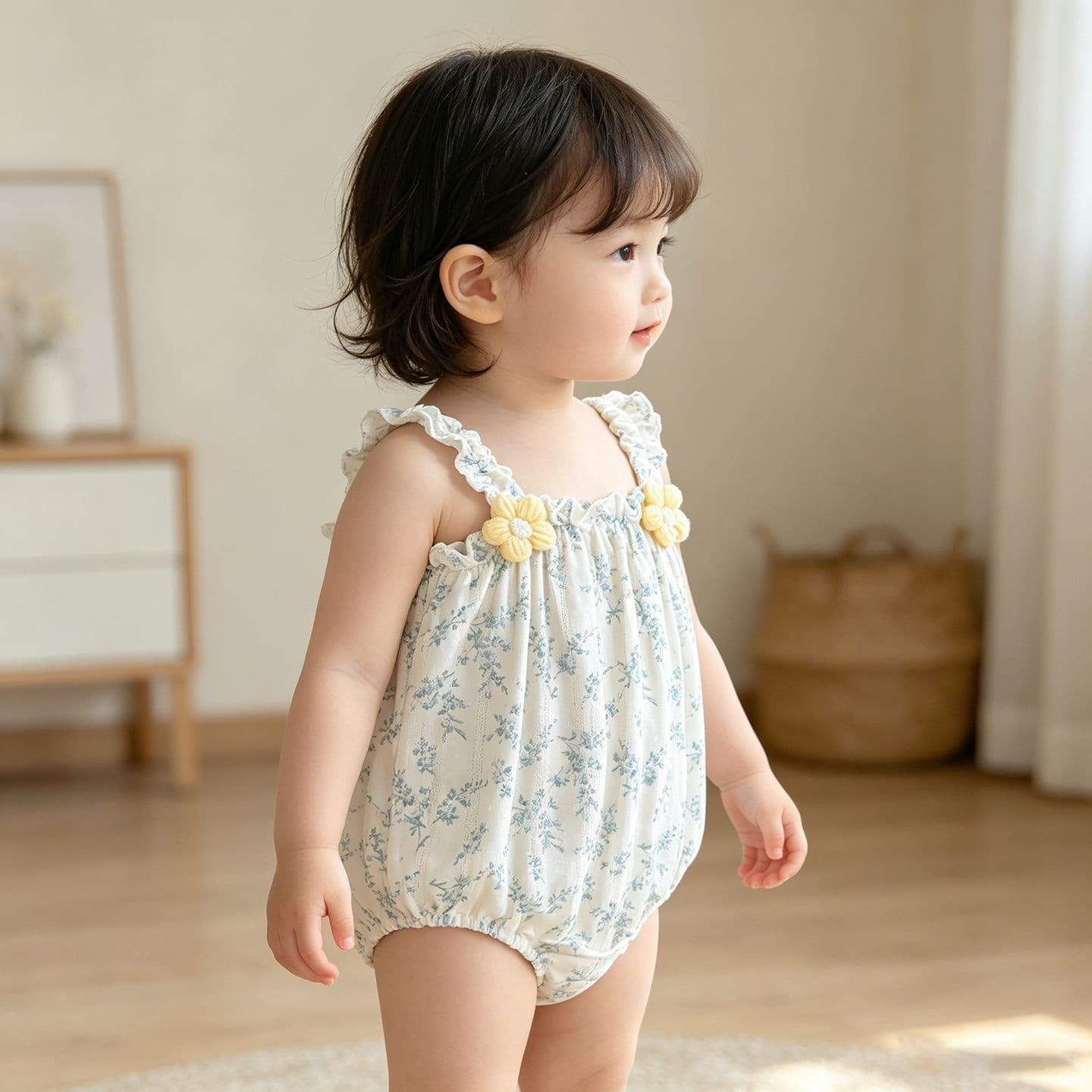 Baby Girl Summer Thin Strap Romper Floral Print Newborn Jumpsuit Outdoor Bodysuit