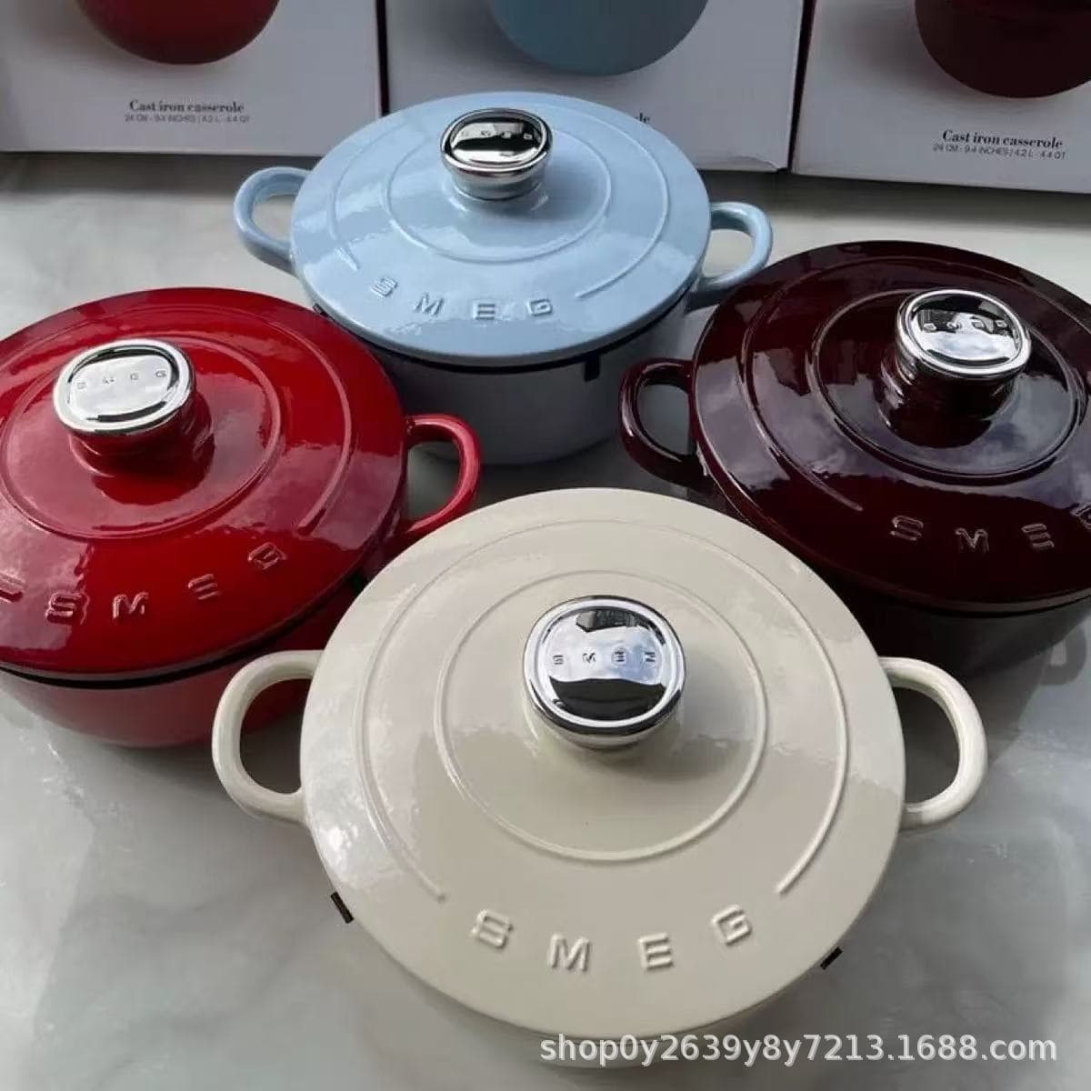 Foreign trade hot-seller Smeg enamel pot 24cm double-eared cast iron pot, Smeg thickened non-stick soup stewing pot, round shape