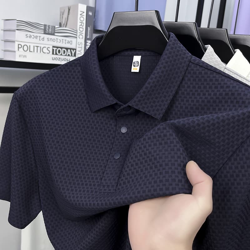 Nylon-Spandex Fashionable Light Luxury Seamless Casual Polo Shirt Summer Comfortable Breathable Solid Color Turn-Down Collar Short Sleeve T-Shirt for Men Wrinkle-Free