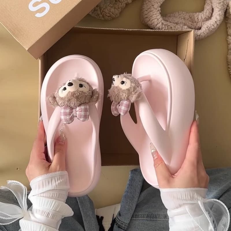 Flip-flops Girl's 2025 Summer Outer Wear Cartoon Cute Beach Thick Bottom Non-slip Clip Flip-flops Platform Slippers