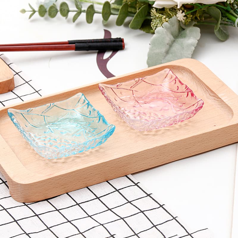 Crystal Glass Dipping Dish Square Plate Japanese Style Seasoning Dish Glass Plate Snack Plate Hammered Pattern Tea Dish Small Dish
