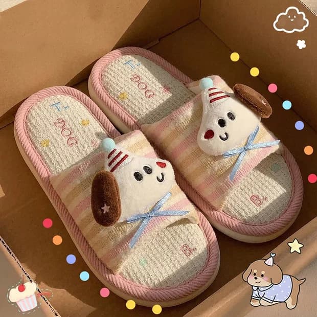 Cartoon Linen Slippers for Women, Spring/Summer Indoor Home Anti-Slip Breathable Sweat-Absorbing Deodorant Couple Floor Slippers for Men