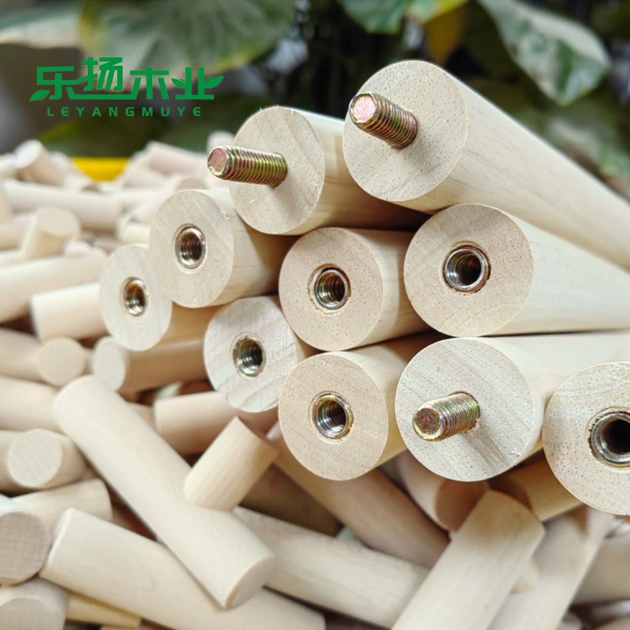 Custom solid wood rods available in ash, beech, rubberwood, hemlock, and birch, with threaded ends and spliced long round sticks