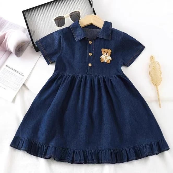 Children's Denim Dress 2025 Summer New Arrival Girls' Korean-style Fashion Short Sleeve Princess Dress, Summer Korean-style Trendy