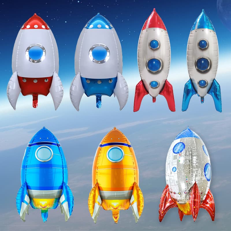 Aluminum film balloon standing three-dimensional 4D rocket shape space aerospace series birthday party decoration ball wholesale
