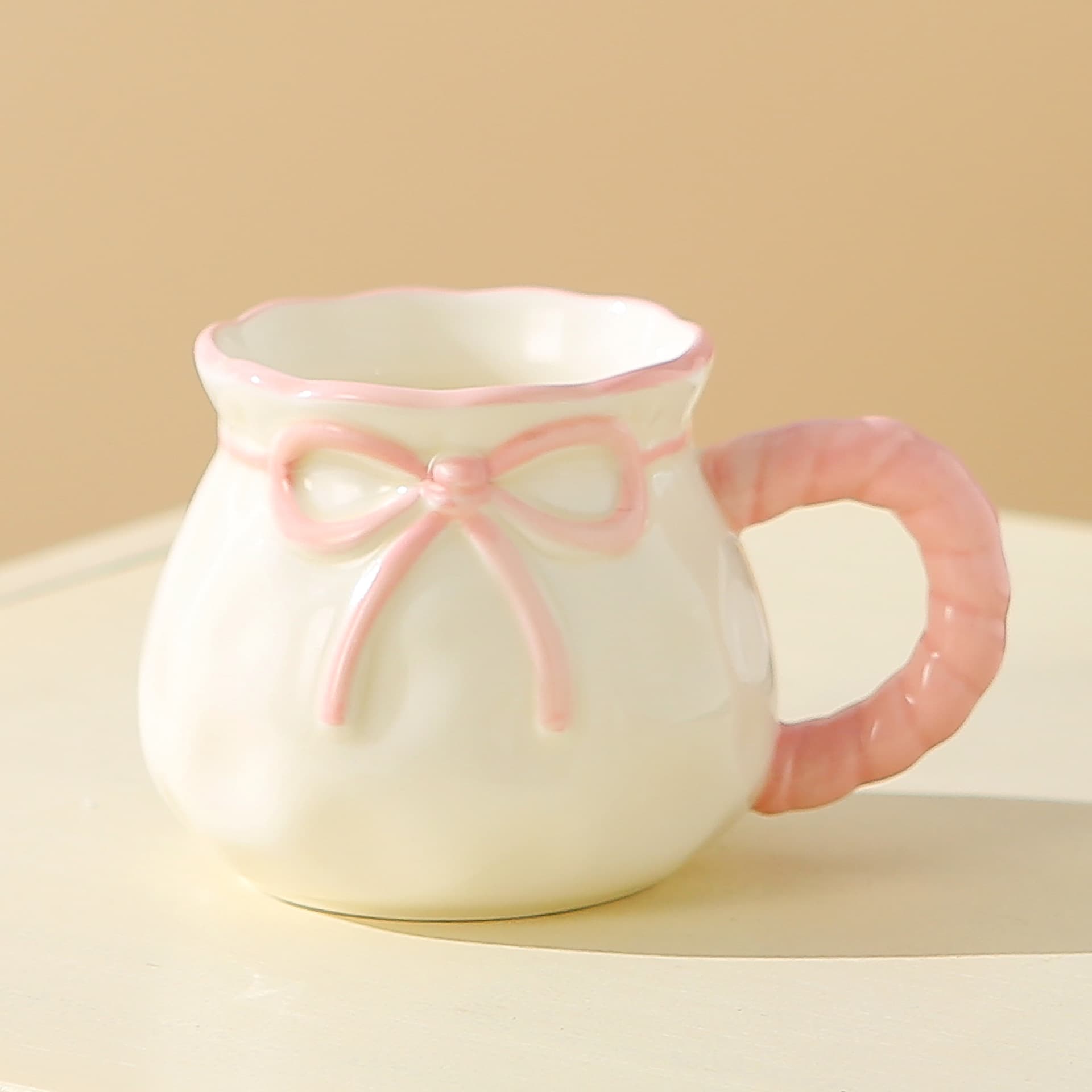 Bow Ceramic Water Cup for Home and Guests High-Appearance Water Cup Lucky Bag Coffee Cup Housewarming Wedding Gift Cup