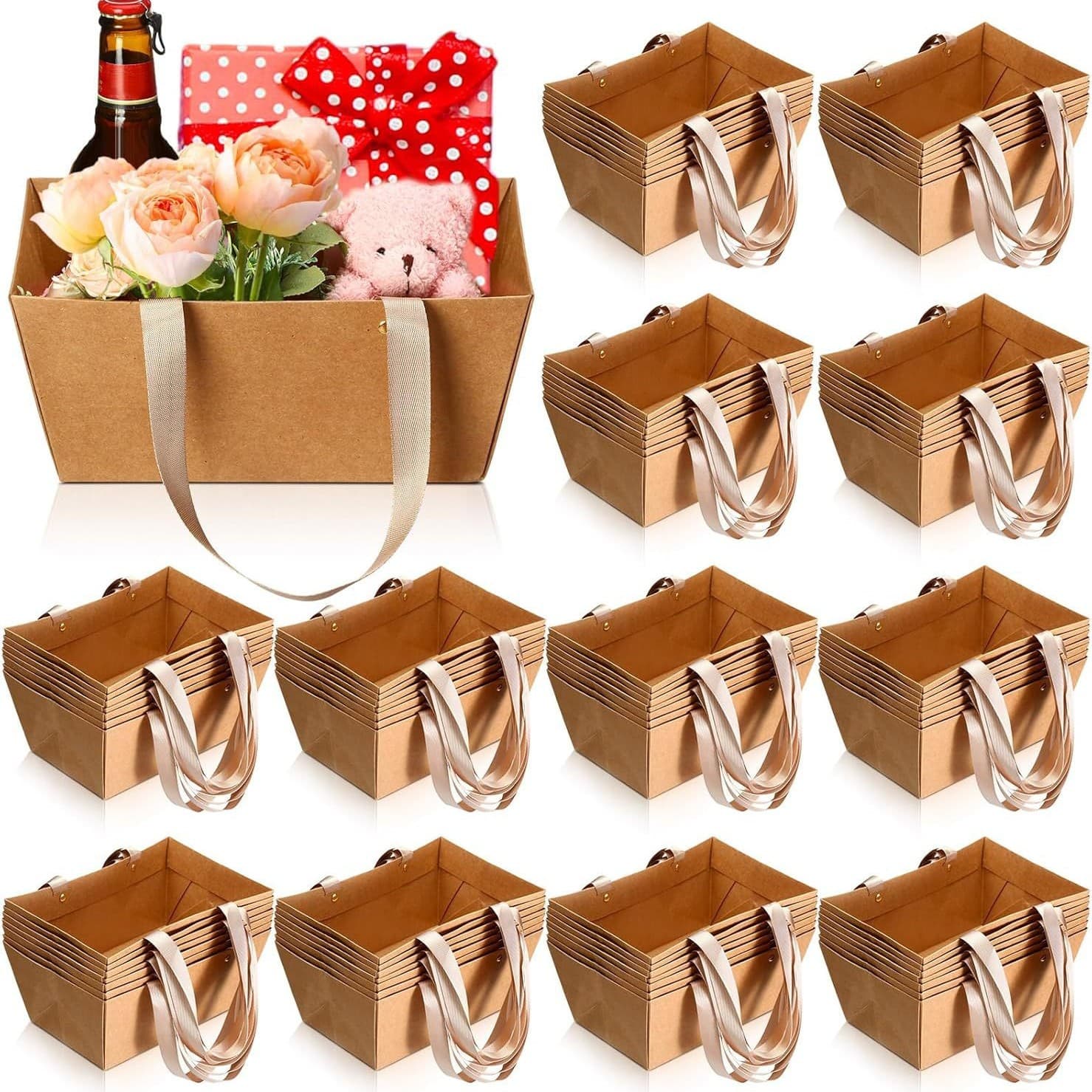 Cross-border Amazon Waterproof Kraft Paper Tote Bag Flower Folding Basket DIY Birthday Party Gift Box Packaging