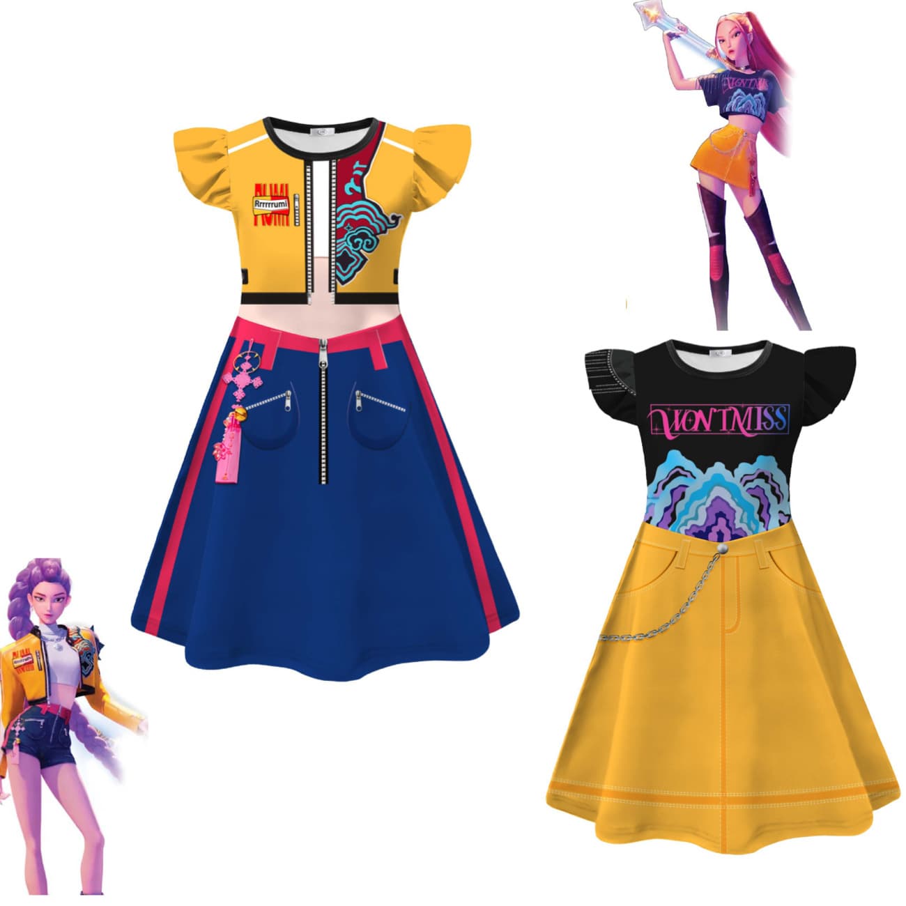 Girls' Flying Sleeve Dress, Demon Hunter Girl Group Cosplay, Children's Dress, Role-Playing Dress