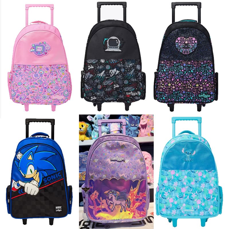 Australia Smiggle Rolling Backpack, Large Capacity Wheeled Travel Bag for Students, New Design
