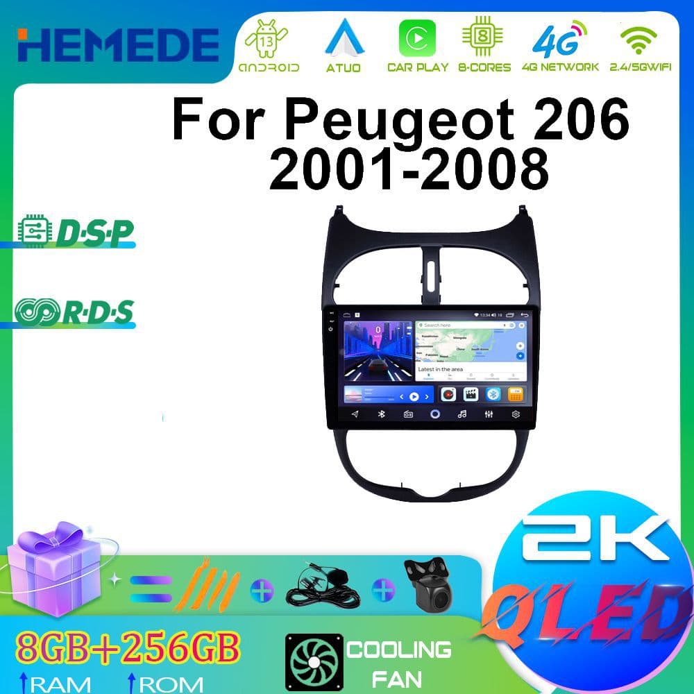 For 2001-2008 Peugeot 206 Car DVD Navigation Android Large Screen Car Navigation Carplay All-in-One Machine
