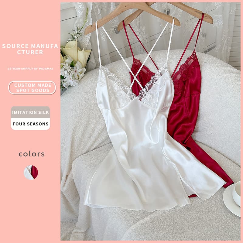 New Sexy Lace Camisole Nightgown Backless Women Lingerie Sleepwear Thin Silk-like Women Homewear