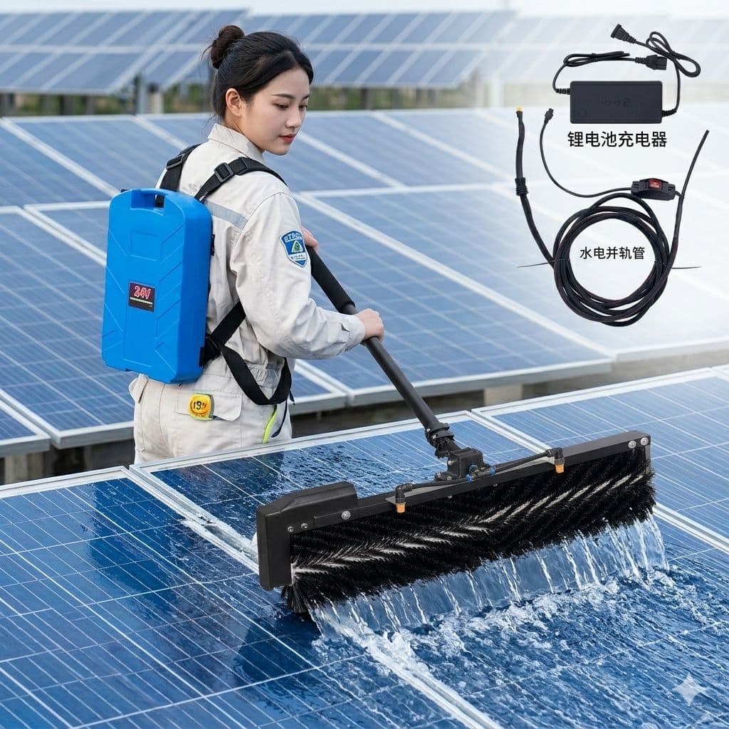 Photovoltaic Panel Cleaning Equipment Roller Brush Head Dry Cleaning and Water Washing Electric Solar Cleaning Machine Cross-Border Photovoltaic Cleaning Brush