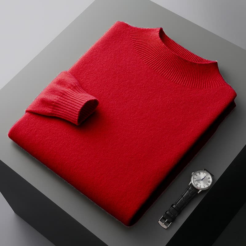 First-line ready-to-wear half turtleneck woolen sweater for men 2024 new solid color knitted sweater loose warm pullover bottoming shirt