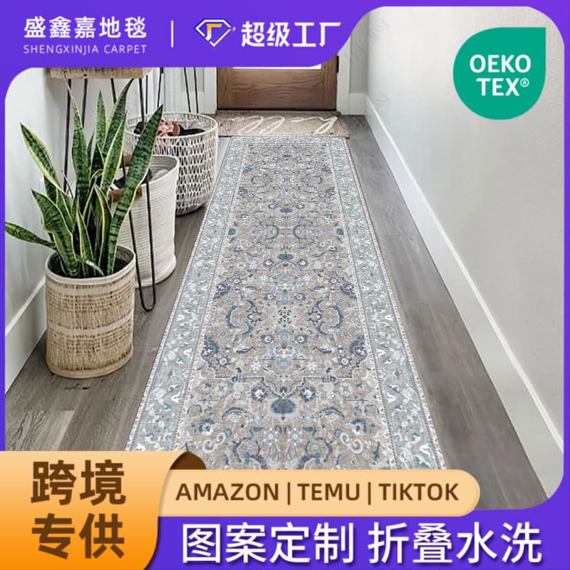 Nordic Style Long Corridor Hotel Carpet Anti-Slip Stair Mat Full-Pave Entrance Rug Polyester Fiber Machine-Washable Floor Mat