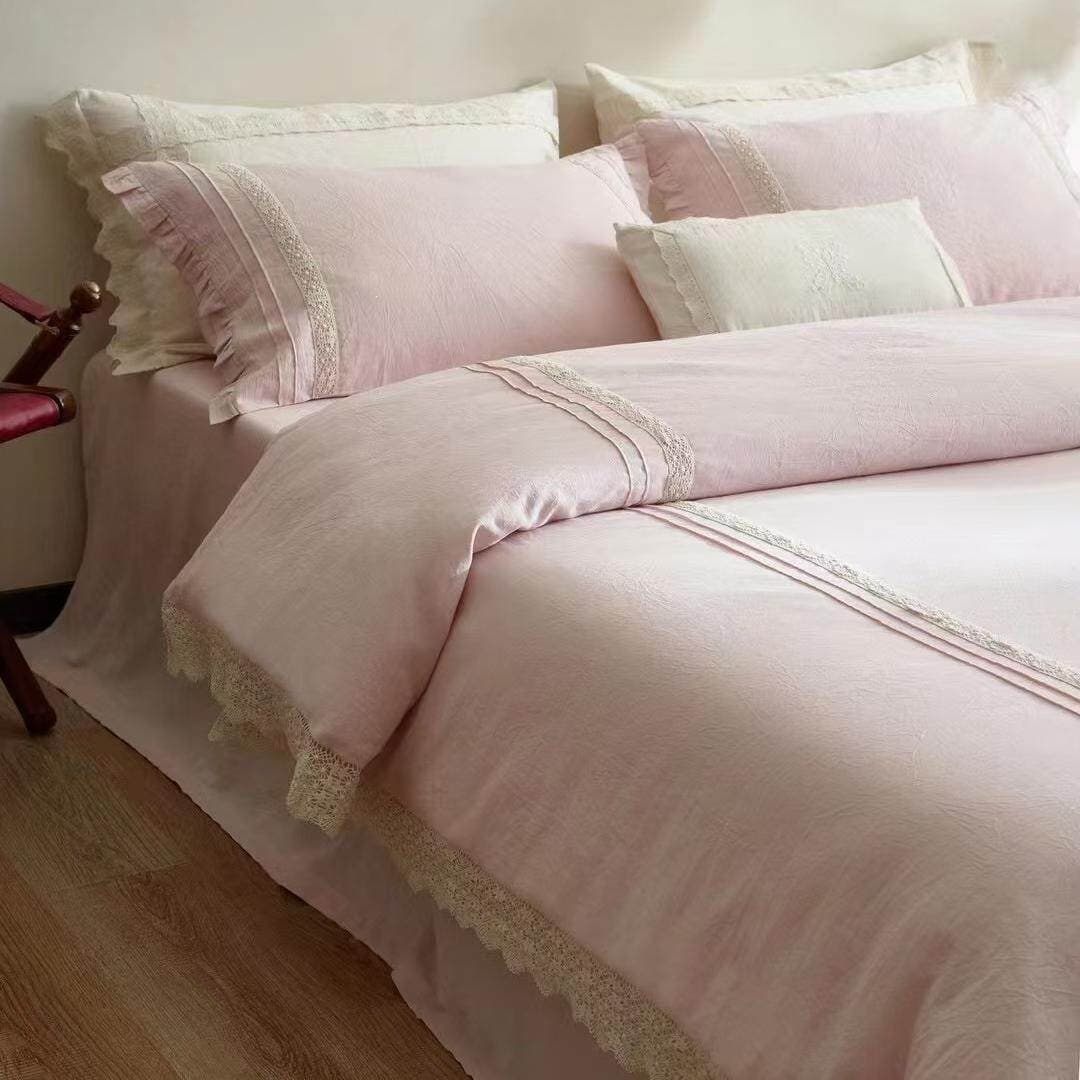 Qianyu Tencel Cotton Linen 2024 New Lace Wide Edge 4-Piece Bed Sheet Set Bedding