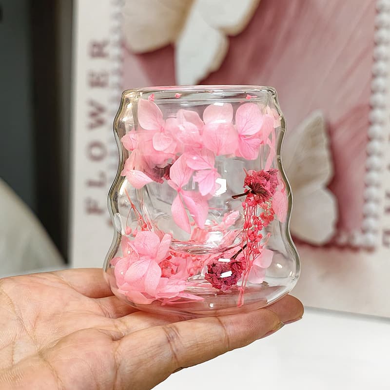 Cross-border New Hot Real Flower Double-layer Glass Cup High Appearance Gift Coffee Cup Borosilicate Simple Cup