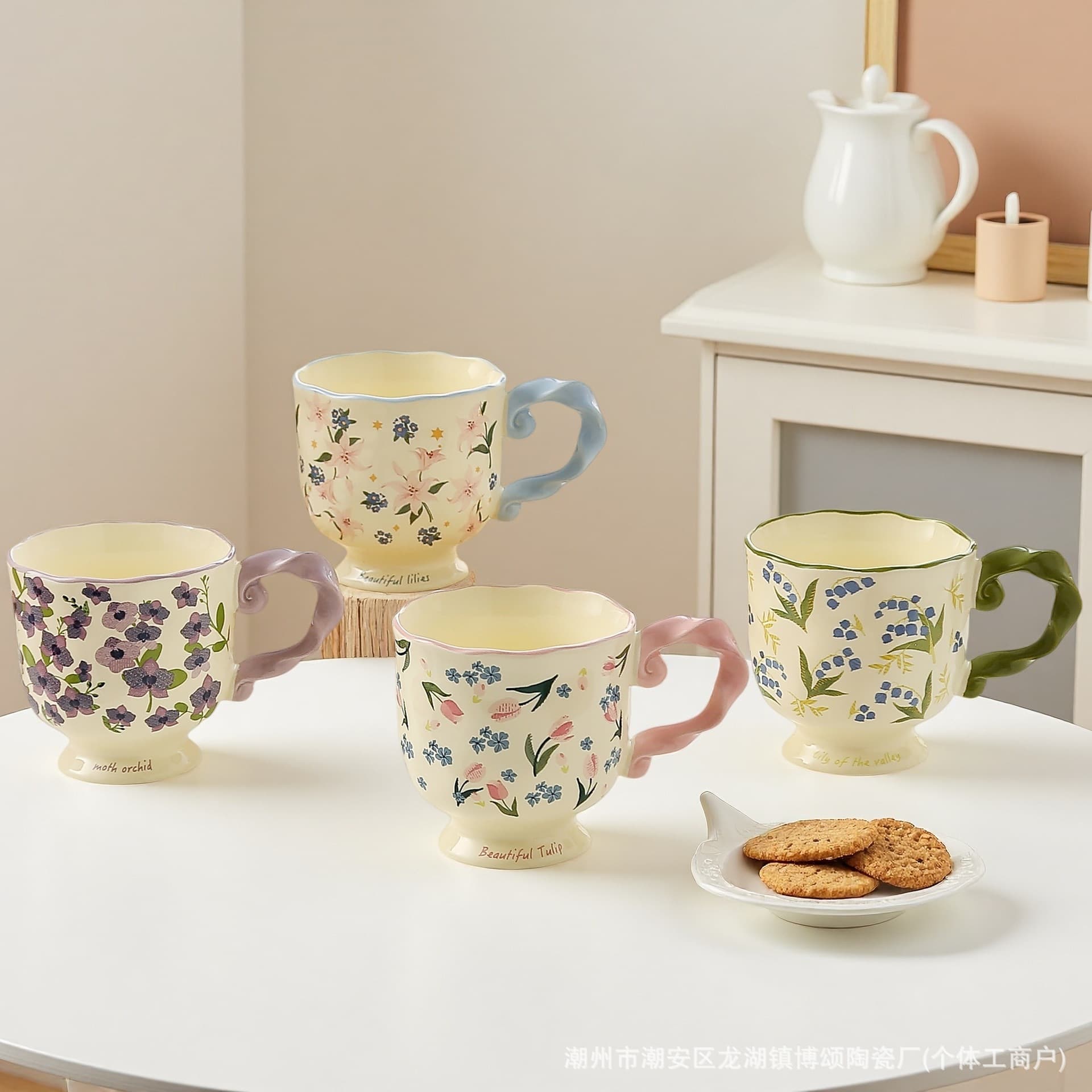 High-Aesthetic Vintage Floral Ceramic Mug Large-Capacity Breakfast Coffee Cup Couple Water Cup Birthday Gift for Her