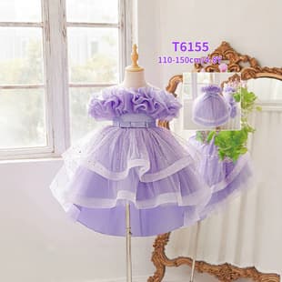 New Cross-Border One-Shoulder Mesh Dress with Sequins and Fishtail Train, Flower Girl Wedding Starry Sky Princess Dress