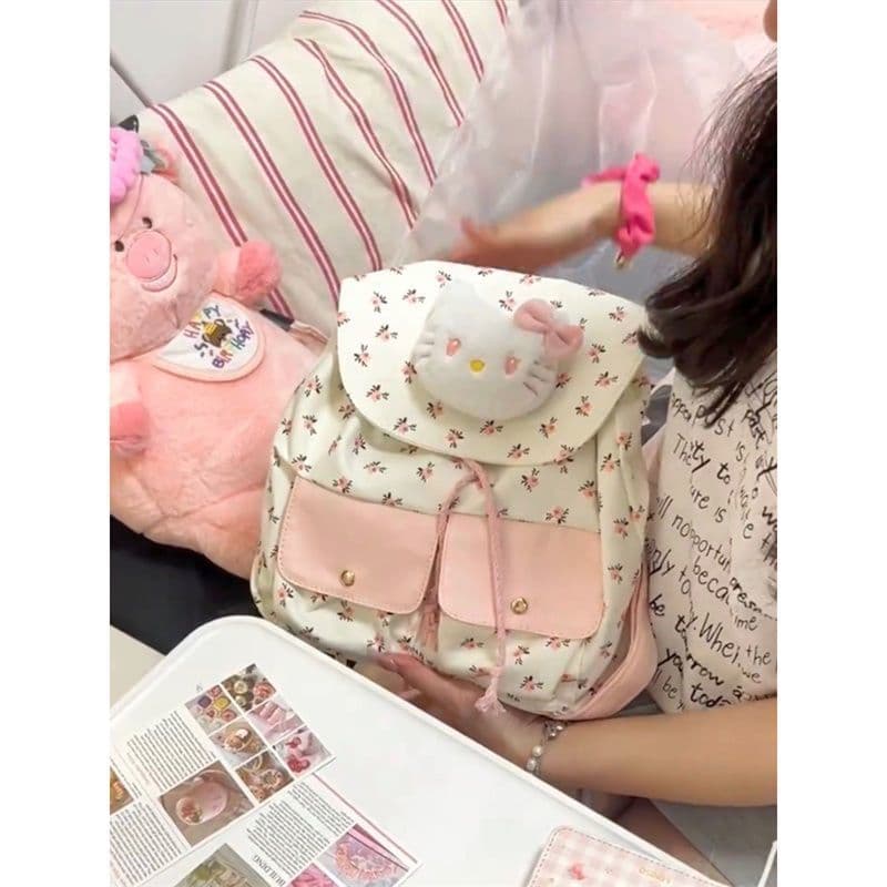 Cute Girly Princess Style High-Appearance Floral Backpack Student Versatile for Class High-Appearance Schoolbag Canvas Floral Bag