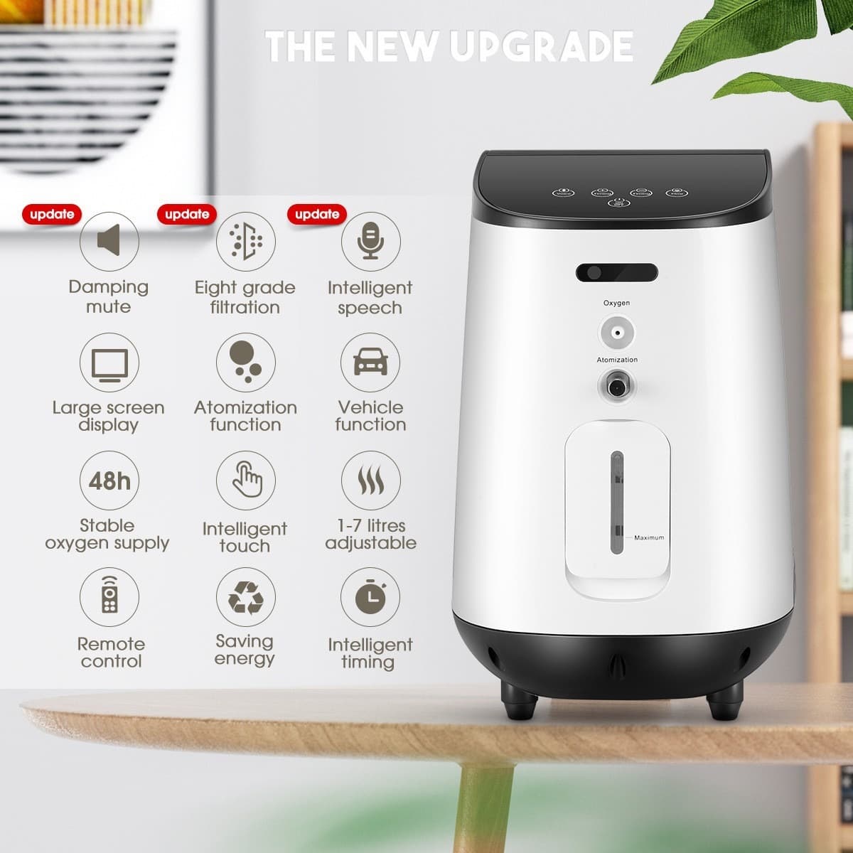 English Version Smart Oxygen Concentrator for Home Use, 1L Medical Grade Oxygen Therapy Device for Elderly and Family Healthcare