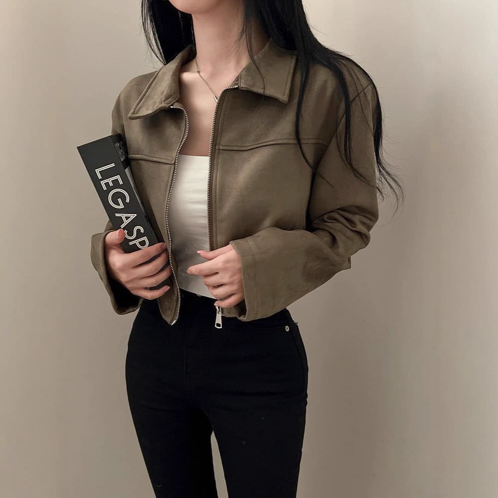 Korean Chic Autumn/Winter Retro Stylish Turn-down Collar Zipper Loose Fit Long Sleeve Faux Leather Short Jacket Coat for Women