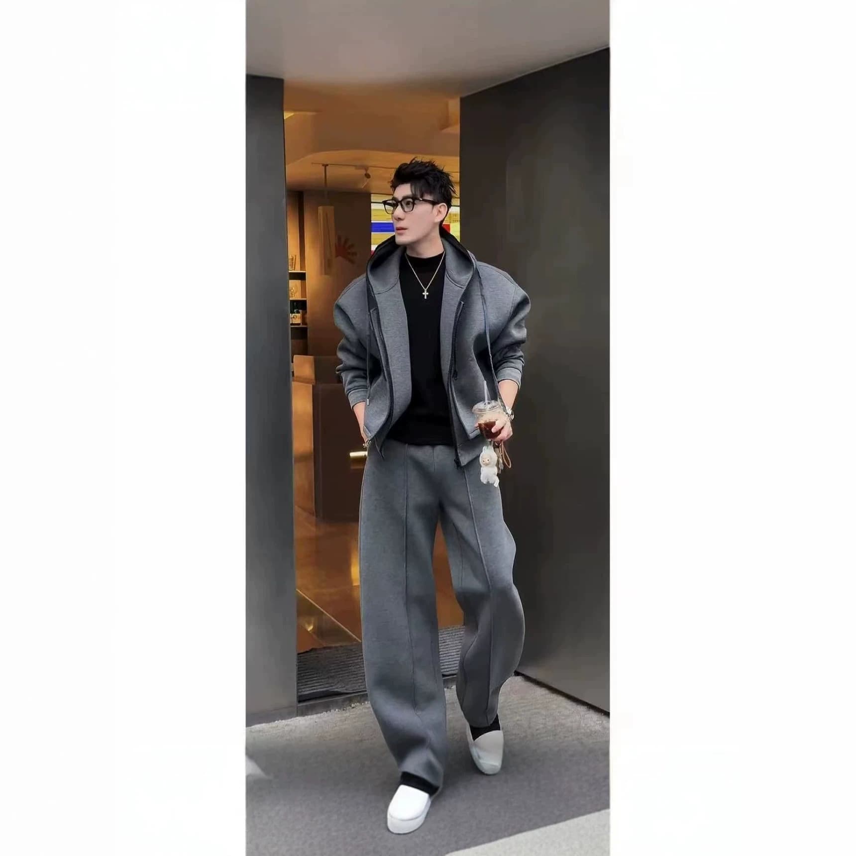 New Fall Minimalist Casual Men's Fashion Hooded Jacket and Sweatpants Two-Piece Set