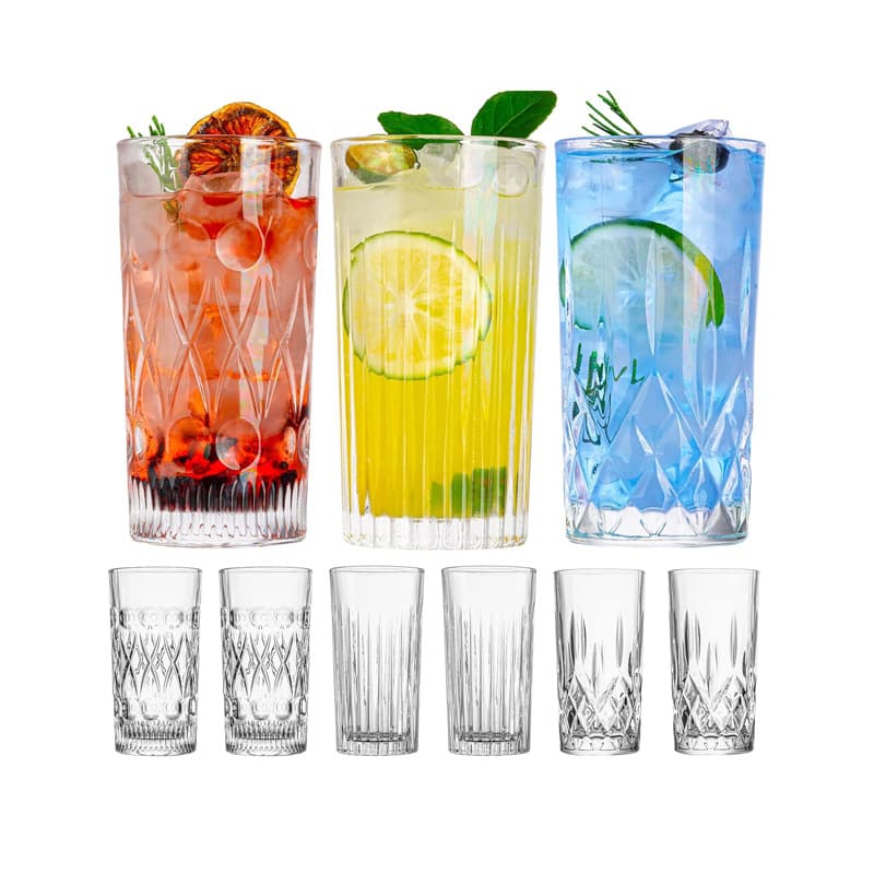 European embossed carved Collins glass straight cocktail glass Long Island juice glass Mojito glass Collins glass