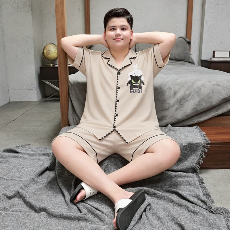 Fat Boy's Summer Short-Sleeved Pure Cotton Pajamas, Plus Size, for Big Boys, Thin Summer Style, Children's Home Wear Wholesale