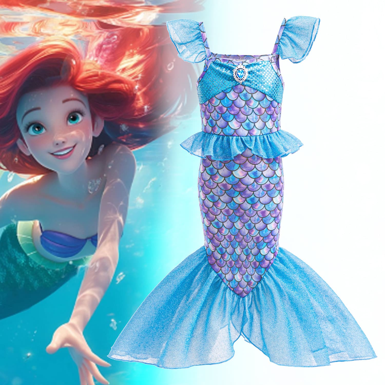 Cross-border Ariel Mermaid Dress Mermaid Mermaid Dress Princess Dress Dress Girls Holiday Performance Cosplay