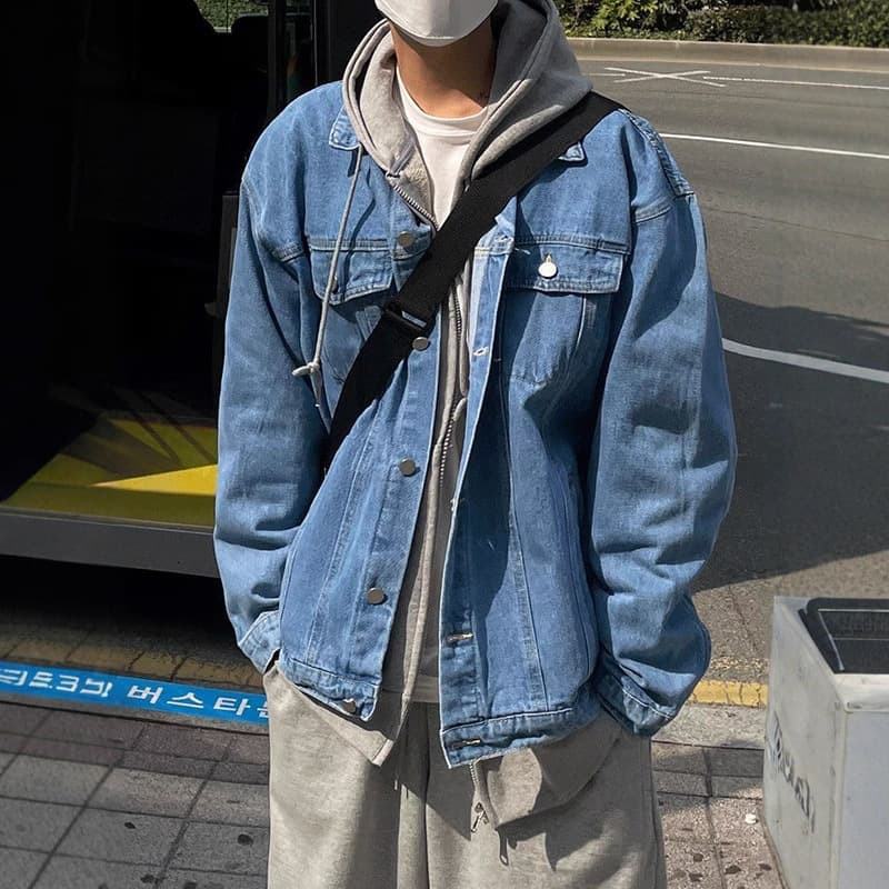 Denim Jacket Men Spring Autumn Retro Cool Workwear Casual Coat Ins Hipster Youth Versatile Lapel Top