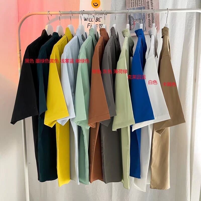 Three-quarter sleeve simple topstitched slim-fit unisex heavy shirt solid color crew neck summer new youth white