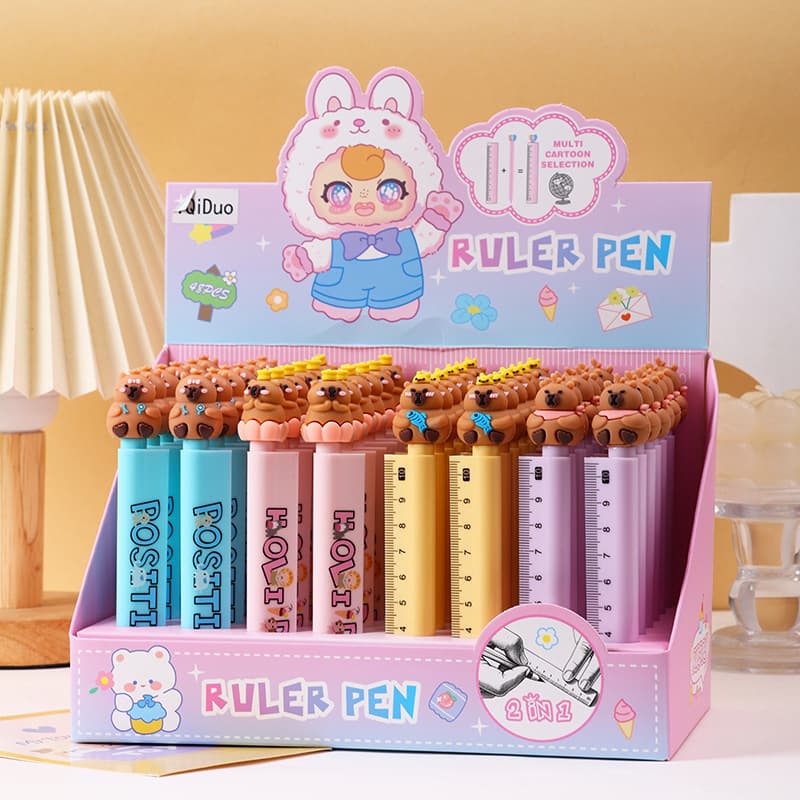New Soft Rubber Capybara Ruler Pen Student Straight Ruler Measuring Pen Creative Writing Pen Black Gel Pen